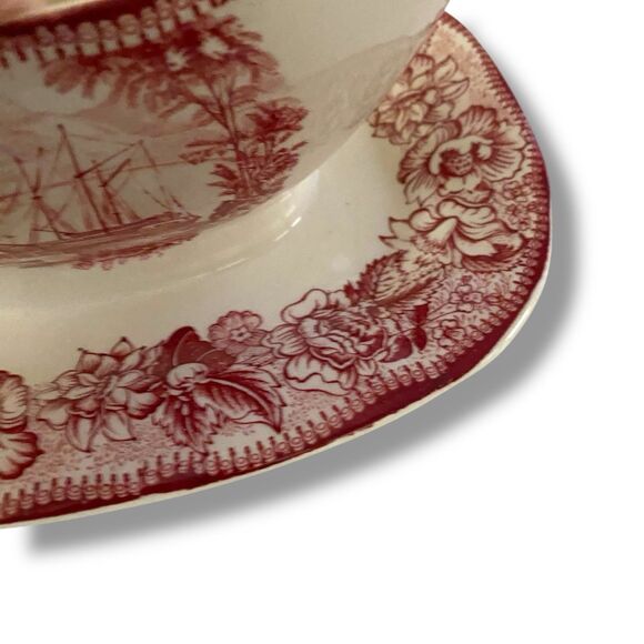 Royal Staffordshire Safe Harbour Transferware Gravy Boat Attached Plate Red Pink - Picture 4 of 7